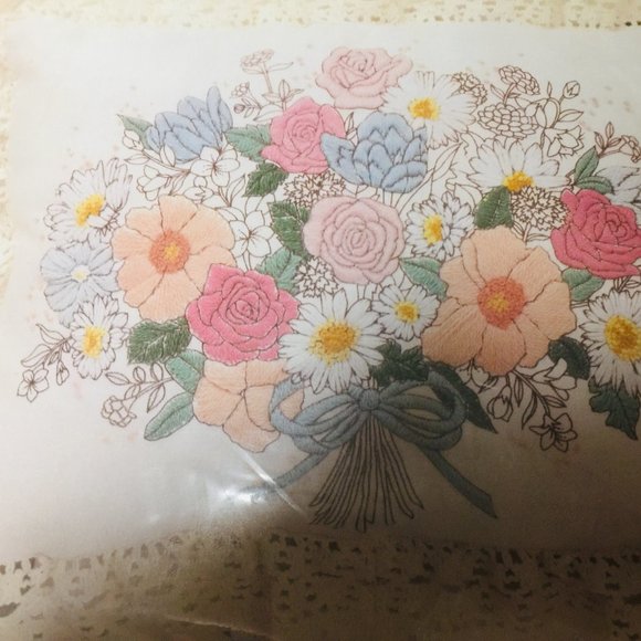 Crewel Pillow Kit  Brown Line Floral  16 x 12 - Picture 4 of 5